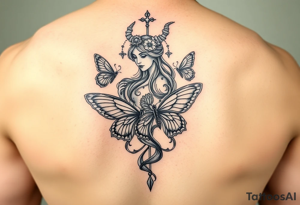 Capricorn female goddess earthy butterflies world money wisdom tattoo idea