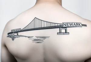 A bridge over water with two cities on the side. The city signs on the side of the bridge. East Palo Alto on the left and Newark on the right tattoo idea