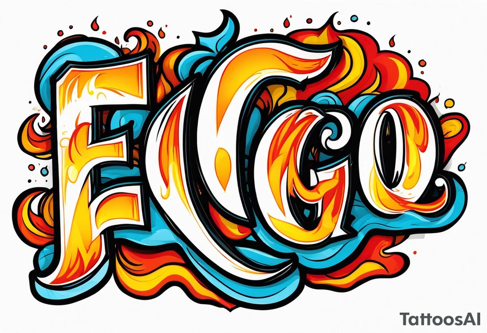 The word “fuego” in cursive with flames around it. tattoo idea