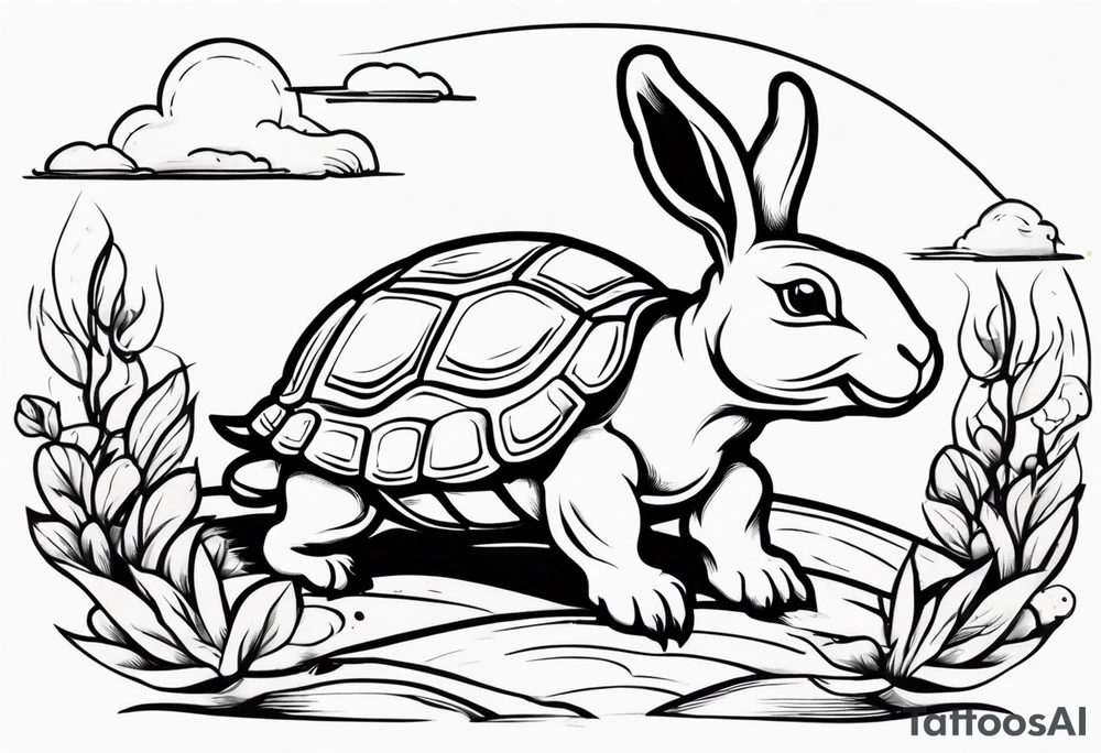 A Rabbit and a Turtle running tattoo idea