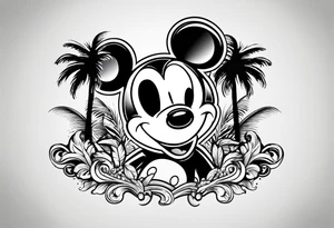mickey mouse with palm trees tattoo idea