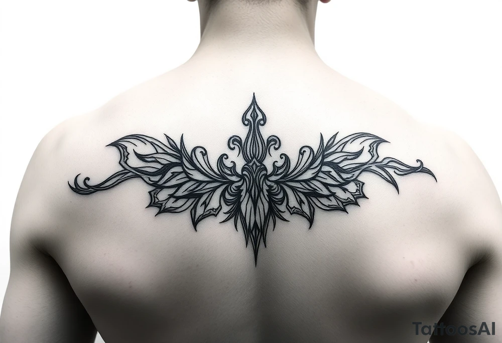 Ornamental thin line shoulder tattoo idea