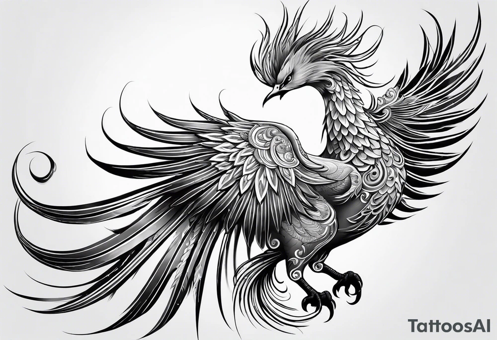asian elegant phoenix
with a long neck, with no wings, graceful tattoo idea