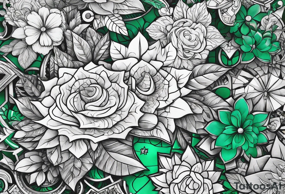 Emerald color Puzzle pieces tattoo idea