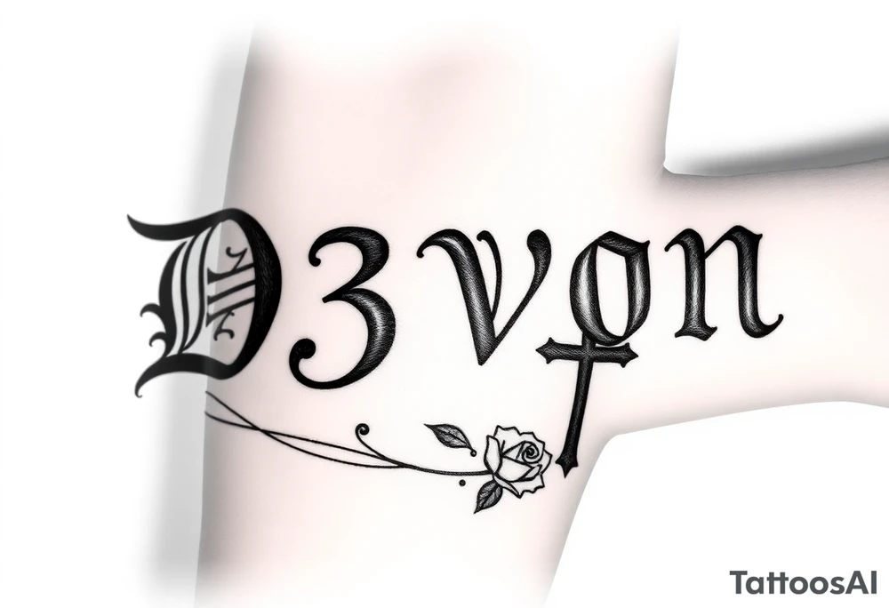 Name D3von spelt going down my arm with a crown and rose and cross and 03/27/07 tattoo idea