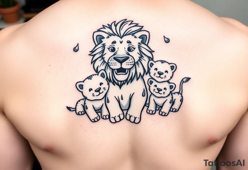 Male lion with 5 cubs tattoo idea