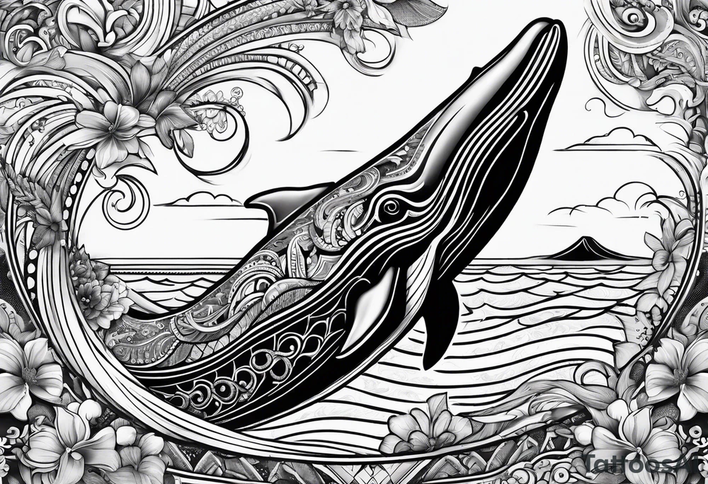 Hawaii whale breaching paisley tattoo idea