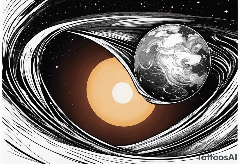 Large black hole swallowing earth. Earth is stretched and deformed as it enters the hole tattoo idea