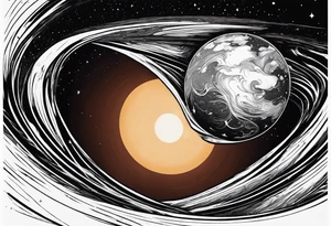 Large black hole swallowing earth. Earth is stretched and deformed as it enters the hole tattoo idea
