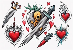 a cartoon heart being stabbed by a dagger tattoo idea