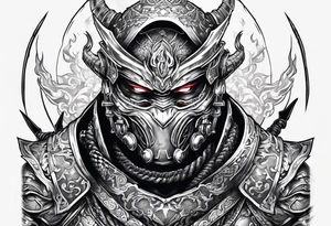Angry robot demon ninja with demon mask with sword tattoo idea