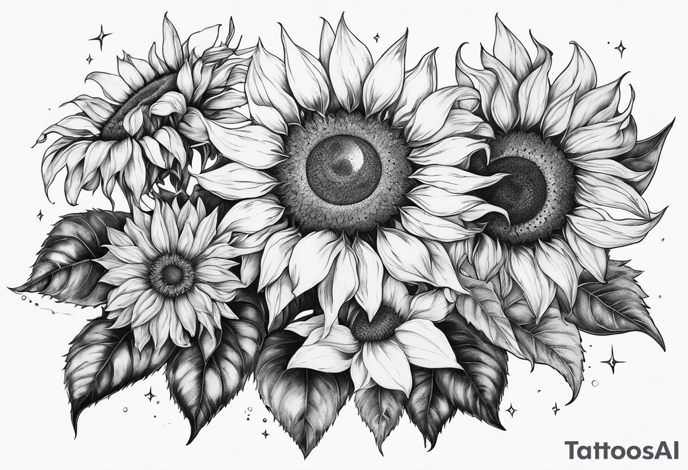 Sunflowers sun and moon tattoo idea