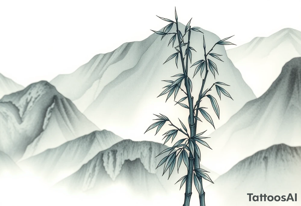 Bamboo in the mountains, Eastern aesthetic consciousness, appropriate blank space, and a sense of design tattoo idea