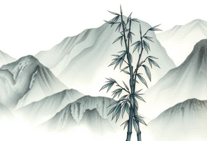 Bamboo in the mountains, Eastern aesthetic consciousness, appropriate blank space, and a sense of design tattoo idea