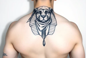"Sphinx wearing a bandana, teardrop tattoo under 3 eye. 

Style: Prison tattoo meets hieroglyph carving. Black ink, chest piece." tattoo idea