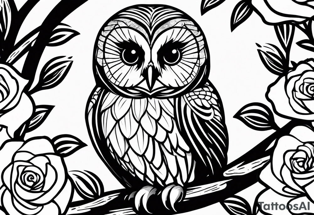 Barred owl, a rose, a paw print tattoo idea