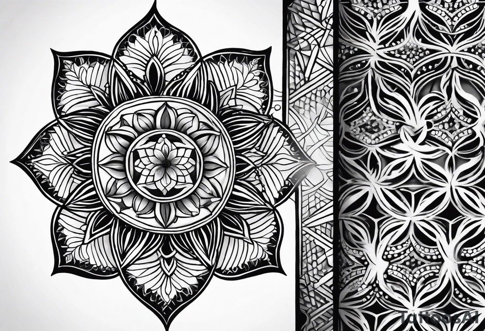 flower of life with henna pattern tattoo idea