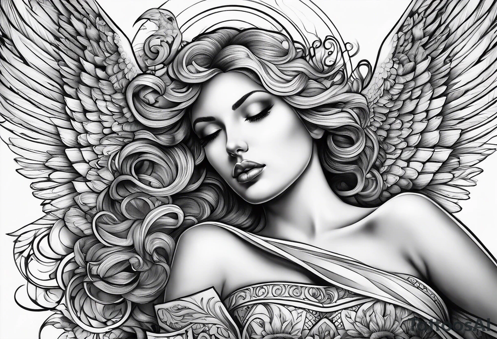 Angel laying down tattoo idea