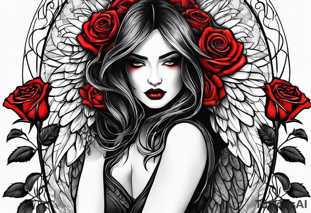 Red rose
May angels lead you in 
Raven perched on rose tattoo idea