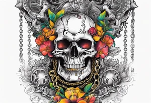 Tattoo in the neck of a skull freeing itself from its chains preventing it from speaking. tattoo idea