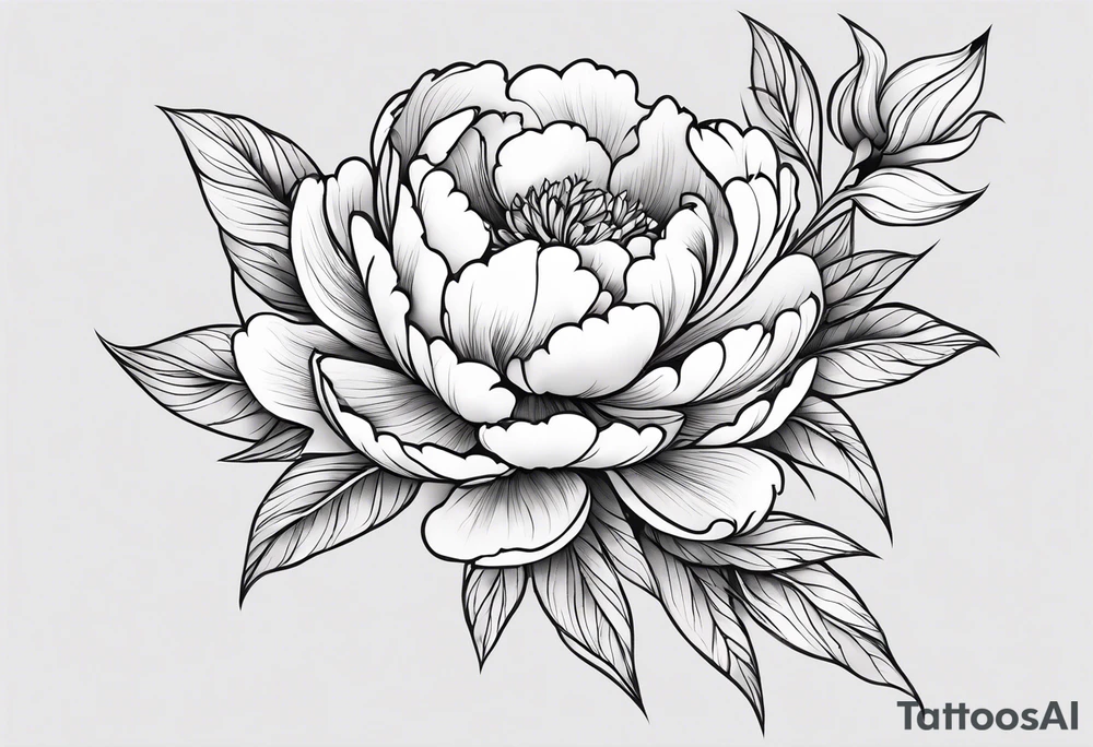 Shoulder and forearm tattoo for woman. Japanese style peony flowers bunch with stems extended to the forearm. Lightly coloured. Thin lines. tattoo idea