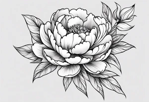 Shoulder and forearm tattoo for woman. Japanese style peony flowers bunch with stems extended to the forearm. Lightly coloured. Thin lines. tattoo idea