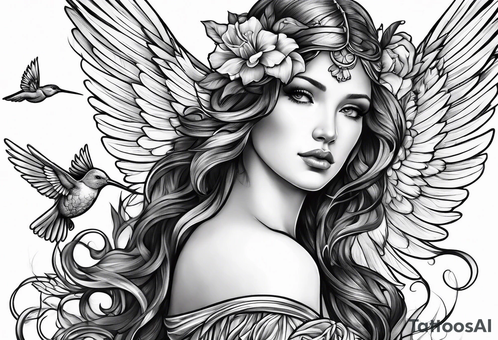 Angel with hummingbird tattoo idea