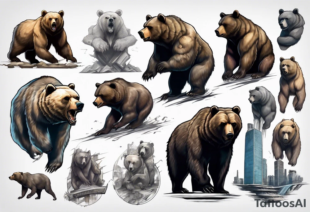 Serious bear coming up behind a city tattoo idea