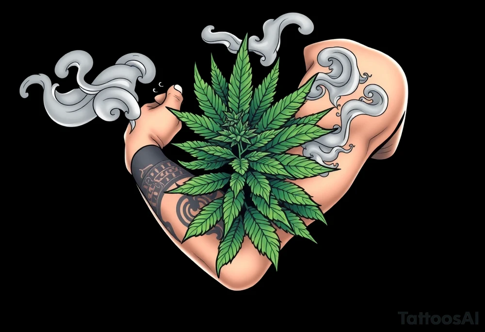 Massive weed plant surrounded by smoke tattoo idea