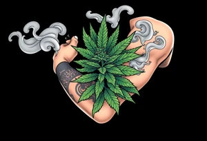 Massive weed plant surrounded by smoke tattoo idea