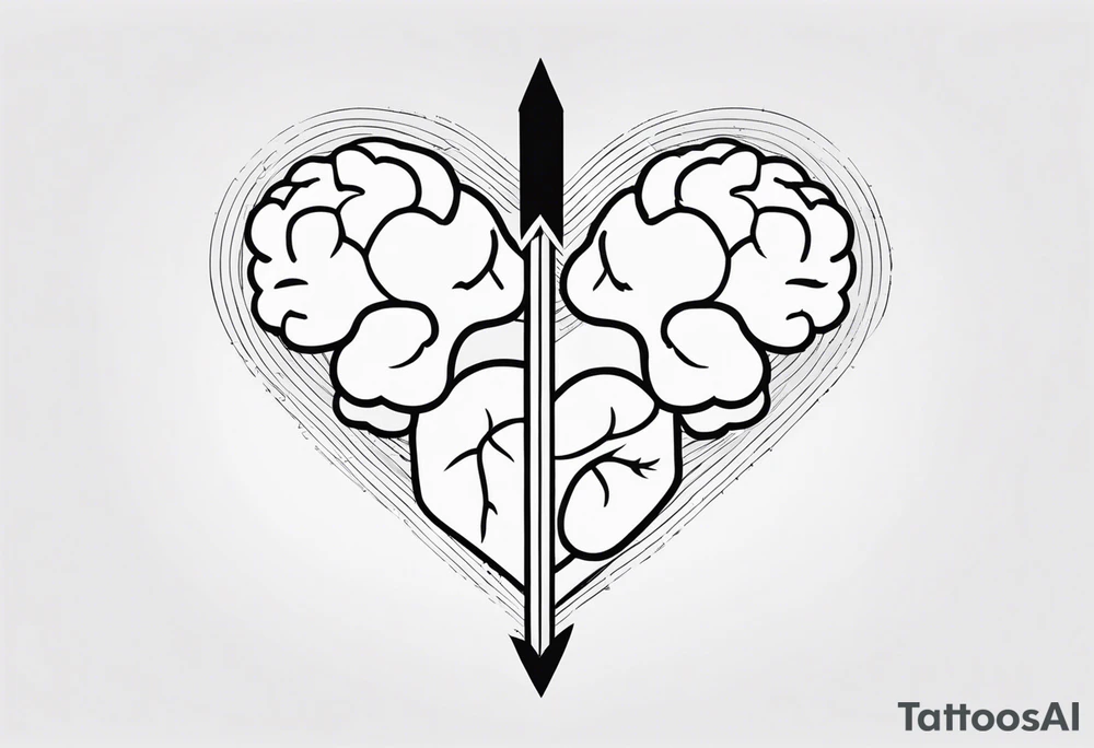 Picture of a heart and brain with an arrow pointing down underneath tattoo idea