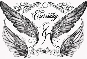 The word 'Curiosity' in cursive, intertwined with a fairy wing. tattoo idea