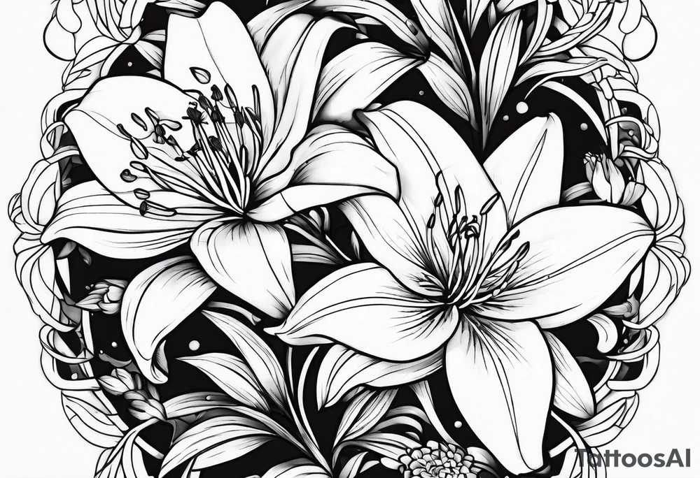 Lily & aster birth flower tattoo idea