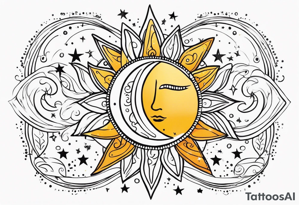 mexican sun stars and moon. Mirrored with swirls and dots and stars tattoo idea