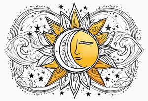 mexican sun stars and moon. Mirrored with swirls and dots and stars tattoo idea