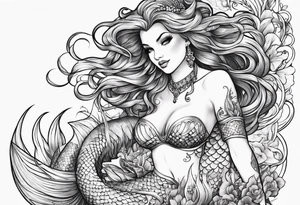 mermaid in line art american tattoo vintage style full body tattoo idea