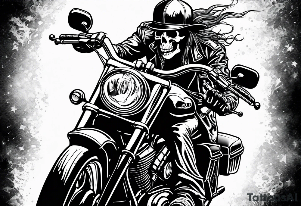 A skeleton riding a Harley motorbike also throwing a bomb tattoo idea