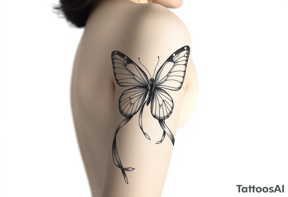 ethereal butterfly with flowing silk ribbons in moonlight tattoo idea