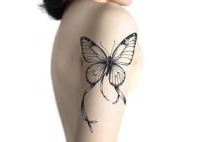 ethereal butterfly with flowing silk ribbons in moonlight tattoo idea