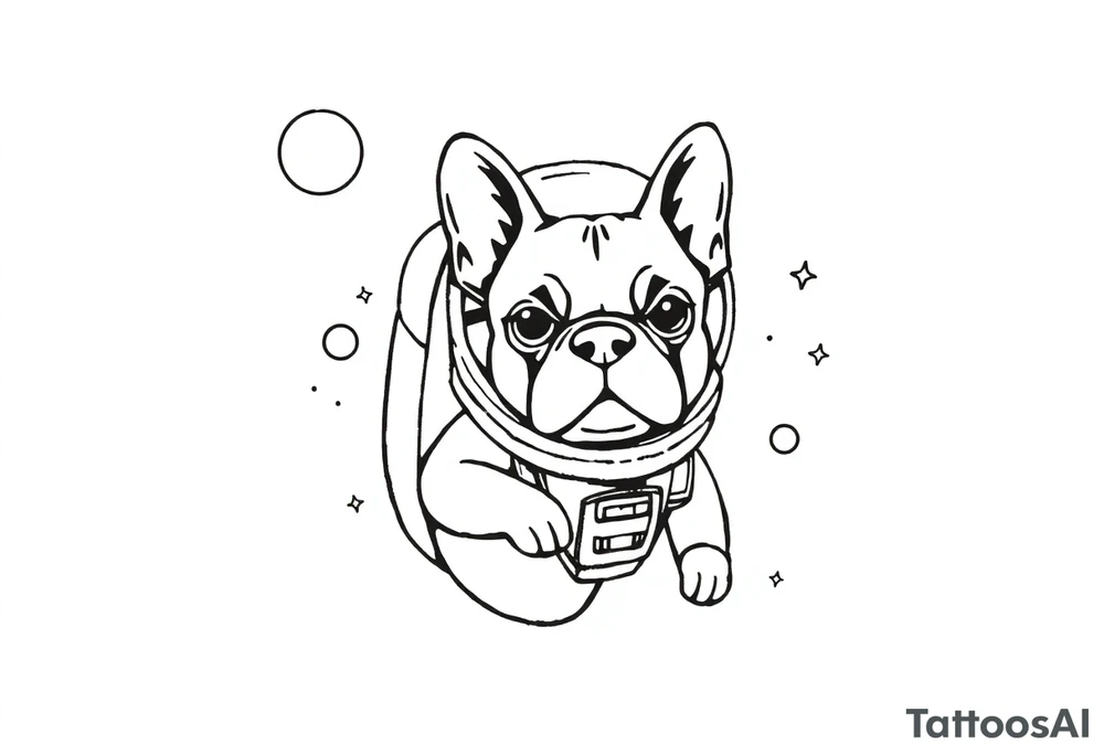 a space themed tattoo of my french bulldog mars. include elements in space like planets and stars. mars should be depicted as a astronaut in a spaceship tattoo idea