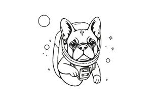 a space themed tattoo of my french bulldog mars. include elements in space like planets and stars. mars should be depicted as a astronaut in a spaceship tattoo idea