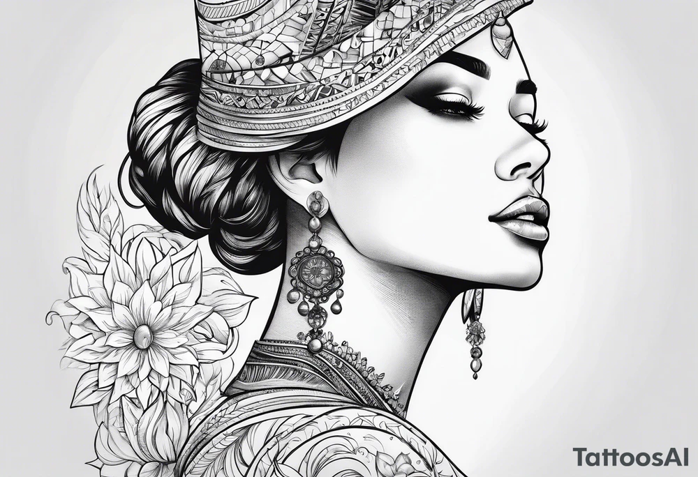 woman looking into the sun tattoo idea