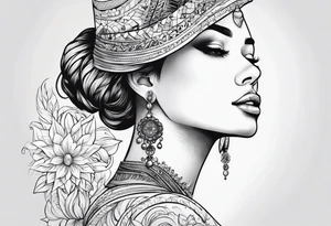 woman looking into the sun tattoo idea