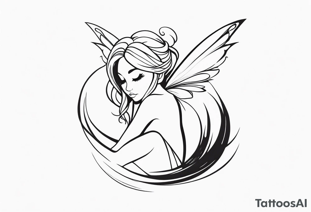A fairy with a tail hugging herself tattoo idea