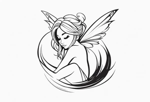 A fairy with a tail hugging herself tattoo idea