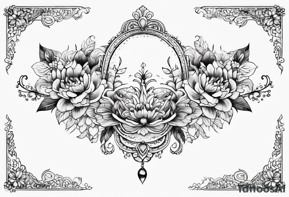 small long ornate floral sternum tattoo tattoo idea