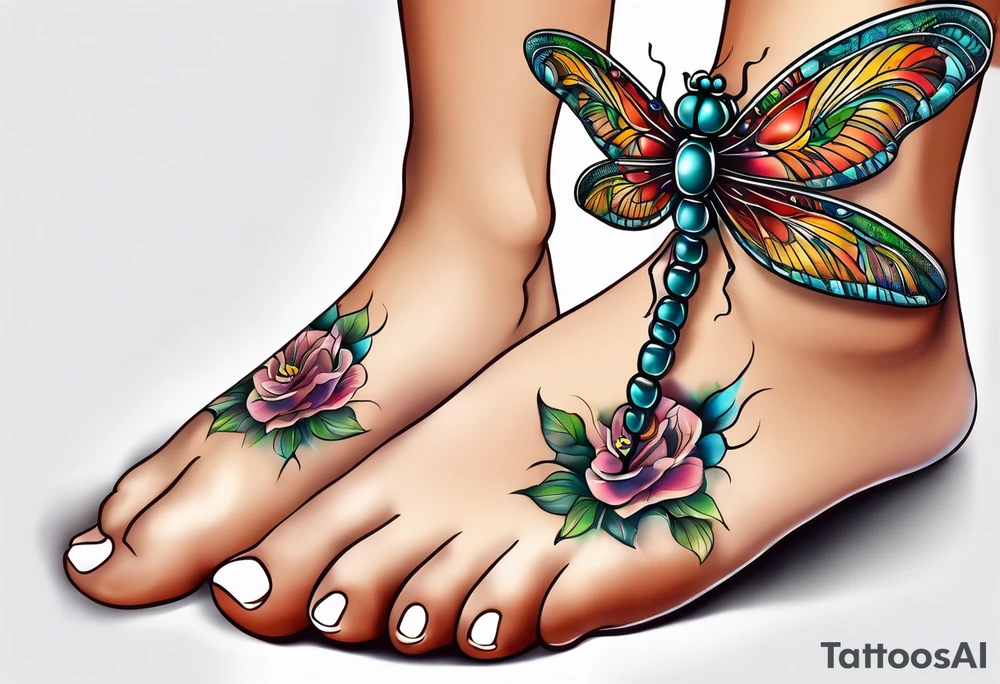Baby feet with dragonfly tattoo idea