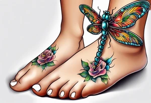 Baby feet with dragonfly tattoo idea