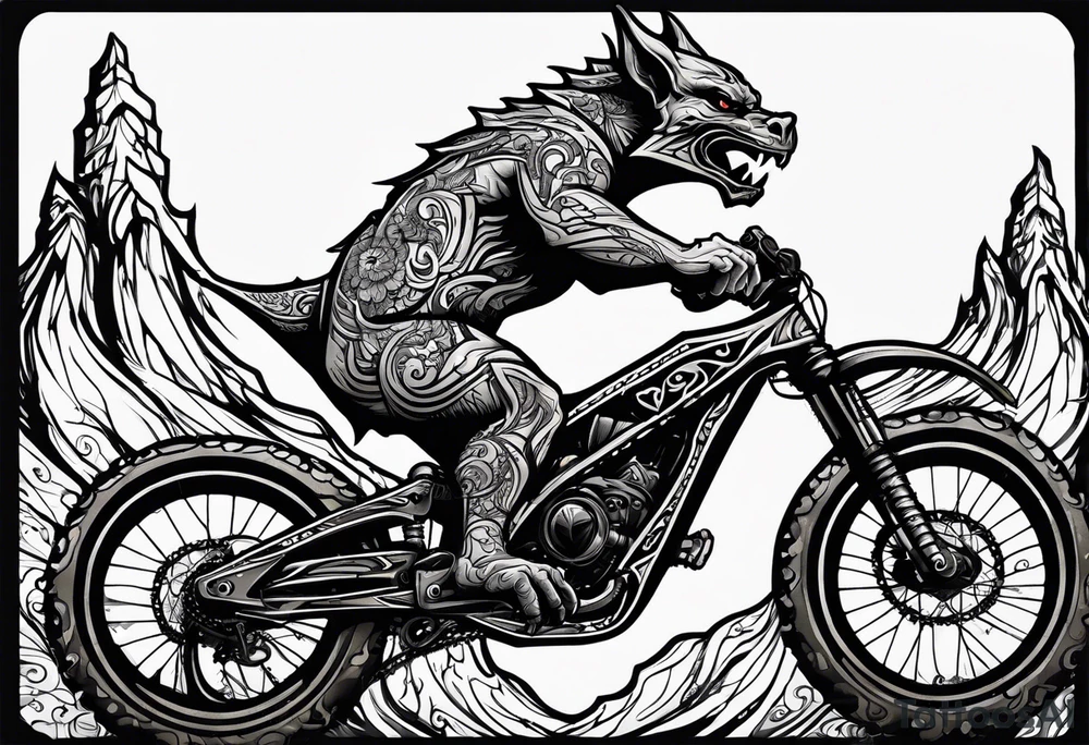 gargoyle riding a full suspension mountain bike with a shadow tattoo idea
