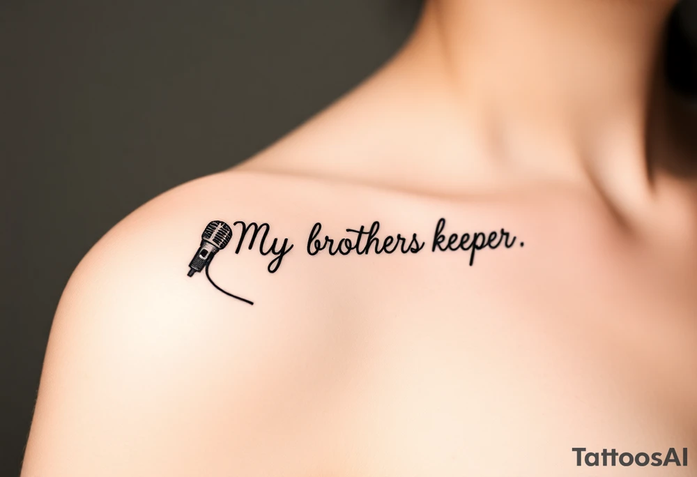 A microphone cords writing the words “My brothers keeper” tattoo idea